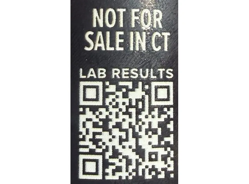 MUZE can panel reading NOT FOR SALE IN CT above a QR code labeled LAB RESULTS